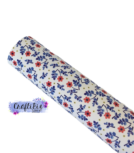 Pebbled Blue & Red Floral -