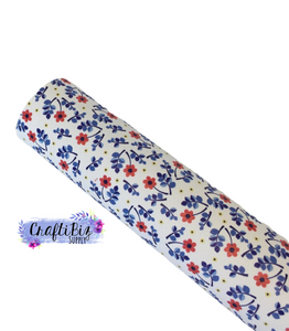Pebbled Blue & Red Floral -